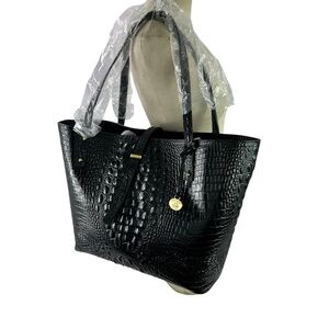Genuine Brahmin Black All Day Tote Bag Melbourne Leather Faux Croc Discontinued